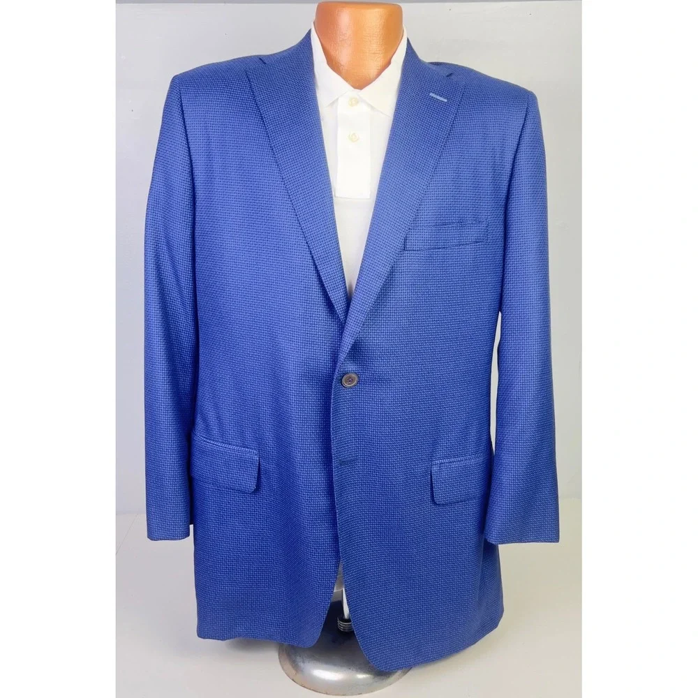 Oxxford Clothes Sport Coat Mens 44R Blue Houndstooth Bespoke Blazer USA Unmarked